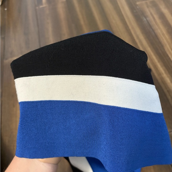 INC Sz S Mini Bodycon Skirt Blue Black & White Striped Stretchy Zip Up High Rise - Picture 9 of 9